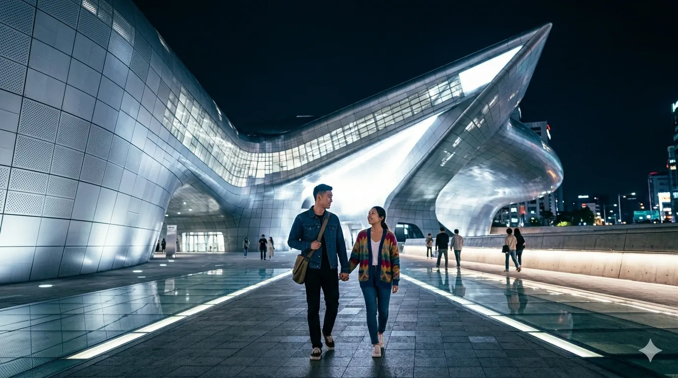 Jim and Nicola exploring the lantern-lit streets of Seoul, South Korea