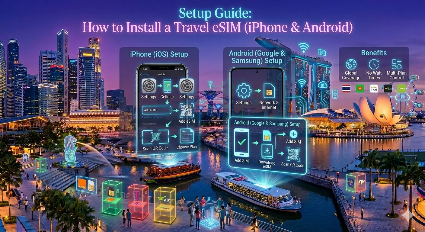 Infographic: how to install a travel eSIM on iPhone and Android